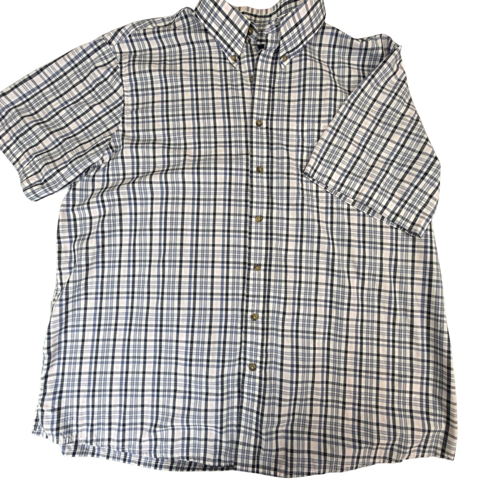Harbor Bay Mens 1XL‎ Blue White Pink Plaid Short Sleeve Button Down Shirt